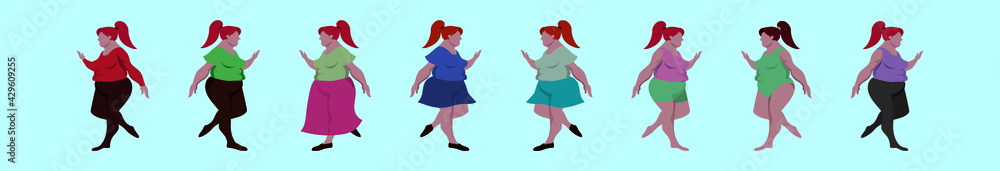 set of fat women cartoon icon design template with various models. vector illustration isolated on blue background set of fat women cartoon icon design template with various models. vector illustration isolated on blue background