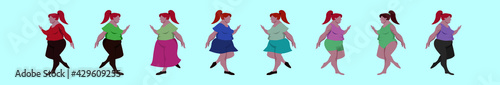 set of fat women cartoon icon design template with various models. vector illustration isolated on blue background