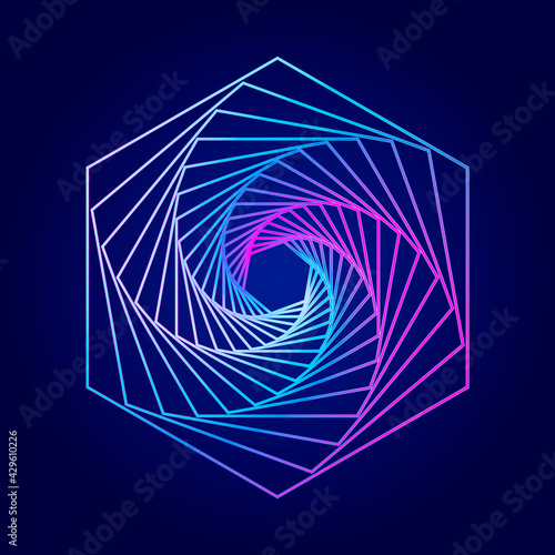 Twisted lines on a dark background. Rotating geometric shape. Logo. Vector illustration.