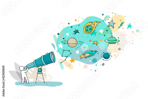 Sketch illustration - man with telescope.