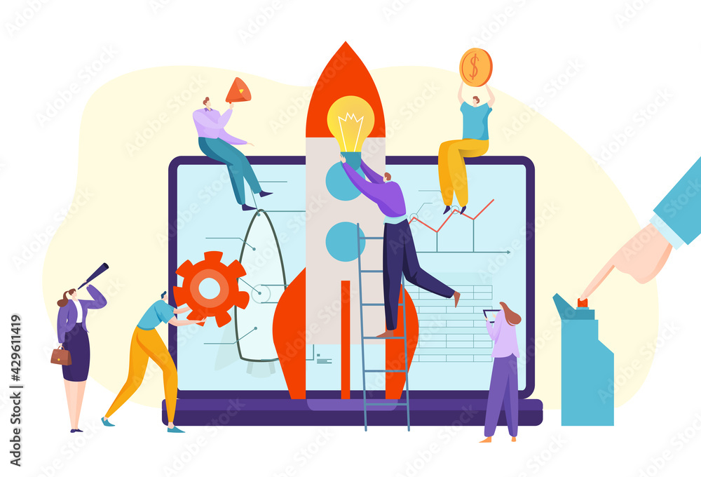 Teamwork business activity, startup modern application development, people character biz idea flat vector illustration, isolated on white. Teamwork business activity, startup modern application development, people character biz idea flat vector illustration, isolated on white.