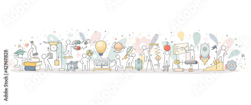 Sketch of physics lab with working little people