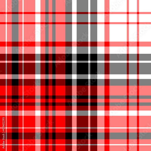 Seamless pattern in bright red, black and white colors for plaid, fabric, textile, clothes, tablecloth and other things. Vector image.