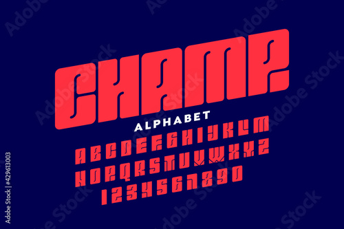 Sport style font, typography design, alphabet letters and numbers
