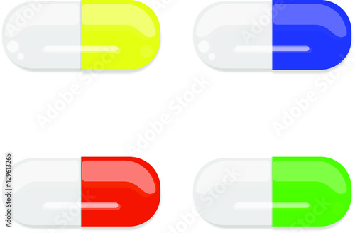bright colored pills, medical theme