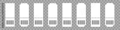 Set of ticket template with barcode on a transparent background