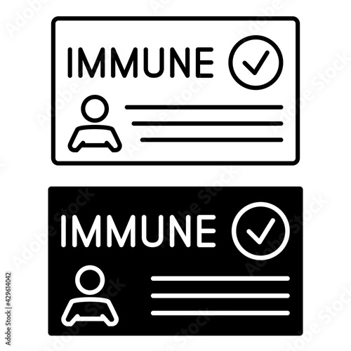 Immune card in outline and in glyph style. Vaccine passport. Vaccination certificate or card against Covid-19. Paper document to show that a person has been vaccinated with the Covid-19 vaccine