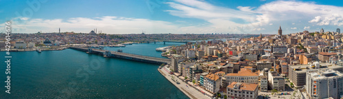 Aerial Panoramic vşew of The Old Town and Galata in Istanbul Turkey