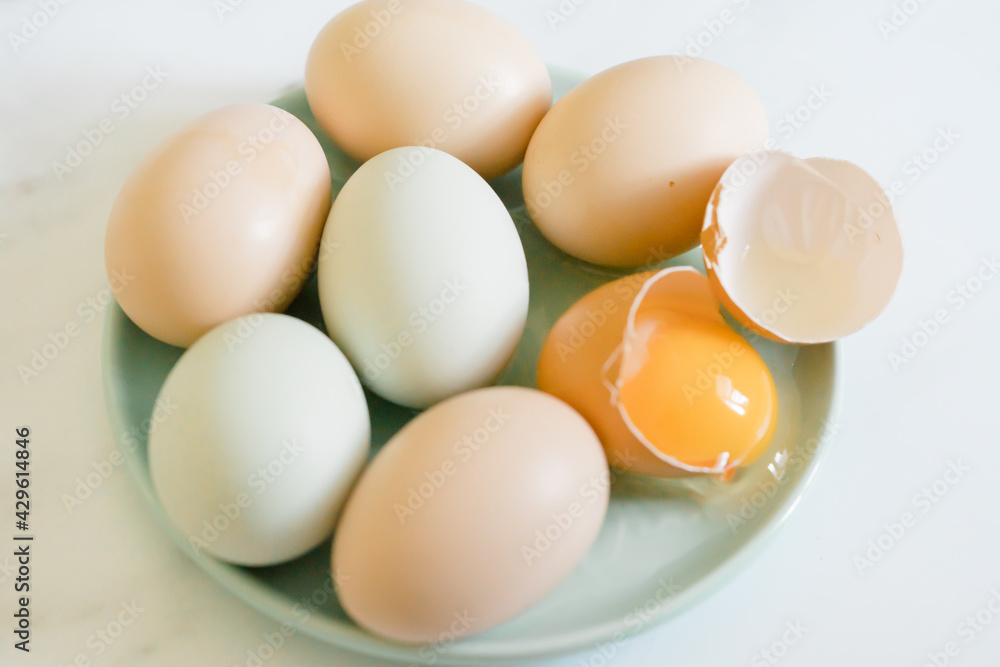 Fresh colorful eggs on a plate Fresh colorful eggs on a plate
