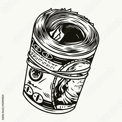 Vintage monochrome concept of money roll