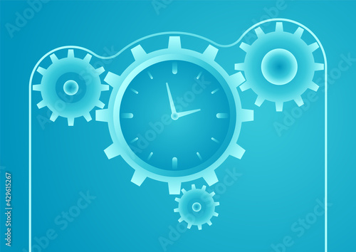 vector illustration of o clock cogwheel. describe time management, compete, move and faster. business concept illustration 