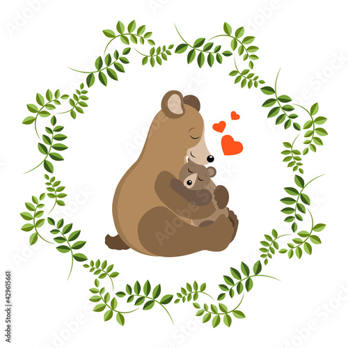 vector illustration with a mother bear and a cub