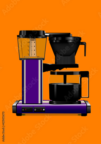 coffeemaker, filter brewed, illustrator-file, editable, orange background, purple coloured