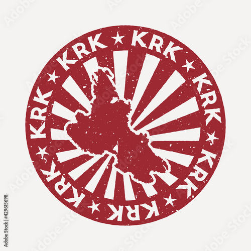Krk stamp. Travel red rubber stamp with the map of island, vector illustration. Can be used as insignia, logotype, label, sticker or badge of the Krk.