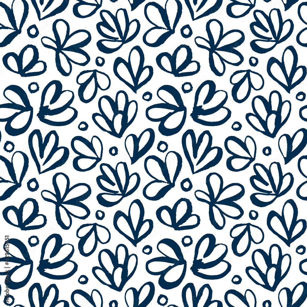 custom made wallpaper toronto digitalAbstract blue Japanese Seamless Vector Patterns. Modern Artistic plants, flower, circles hand drawn with brush on white background. Contemporary Blue ink on paper. Kids drawing crayons in doodle style