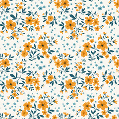 Fototapete Kleine Blumenmuster Gelbe Sommerblümchen auf weißem Grund  © ann_and_pen