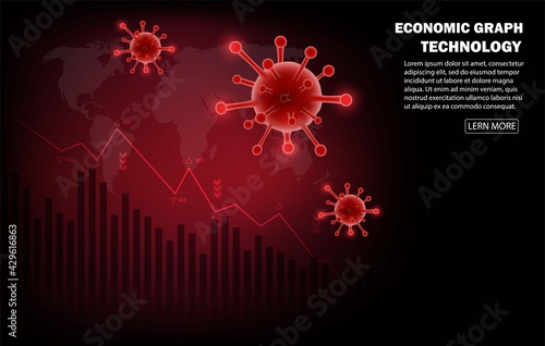 Crisis the coronavirus impacts the global economy. Graph in decline .The coronavirus weakens the economy. 3D Illustration