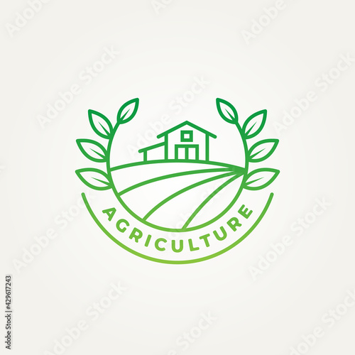 agriculture barn minimalist line art badge logo template vector illustration design. simple modern farm, harvest, ecology emblem logo concept