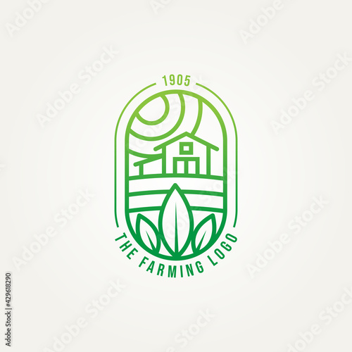 farming logo minimalist line art badge logo template vector illustration design. simple modern farm, harvest, agriculture emblem logo concept