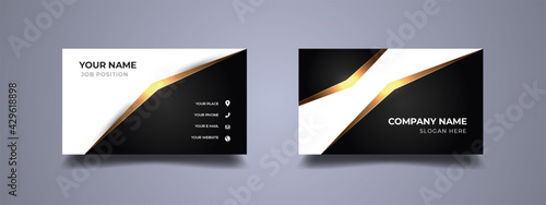 Luxury business card black and white background. Elegant golden design. Vector illustration.