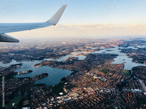 view from the plane sydney bay