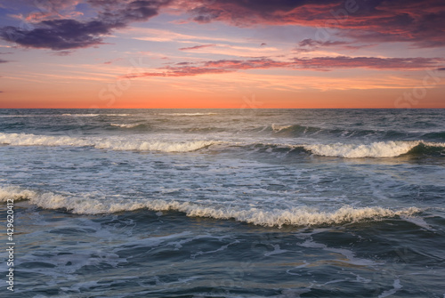 stormy sea bay at the dramatic sunset  natural background