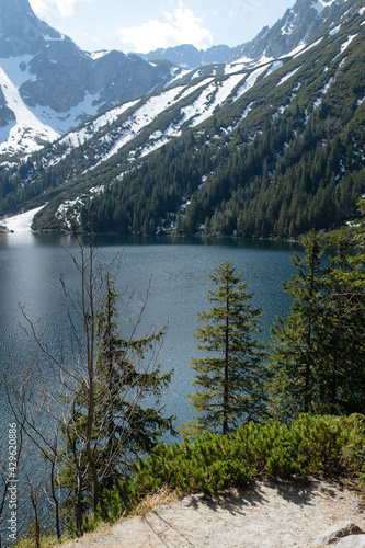Mountain lake scenery in spring