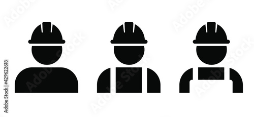 Construction worker in protective clothing and helmet. Person profile with safety helmet. Flat vector sign. Pictogram logo icon. Safety vest and equipment.. Workers' memorial day 