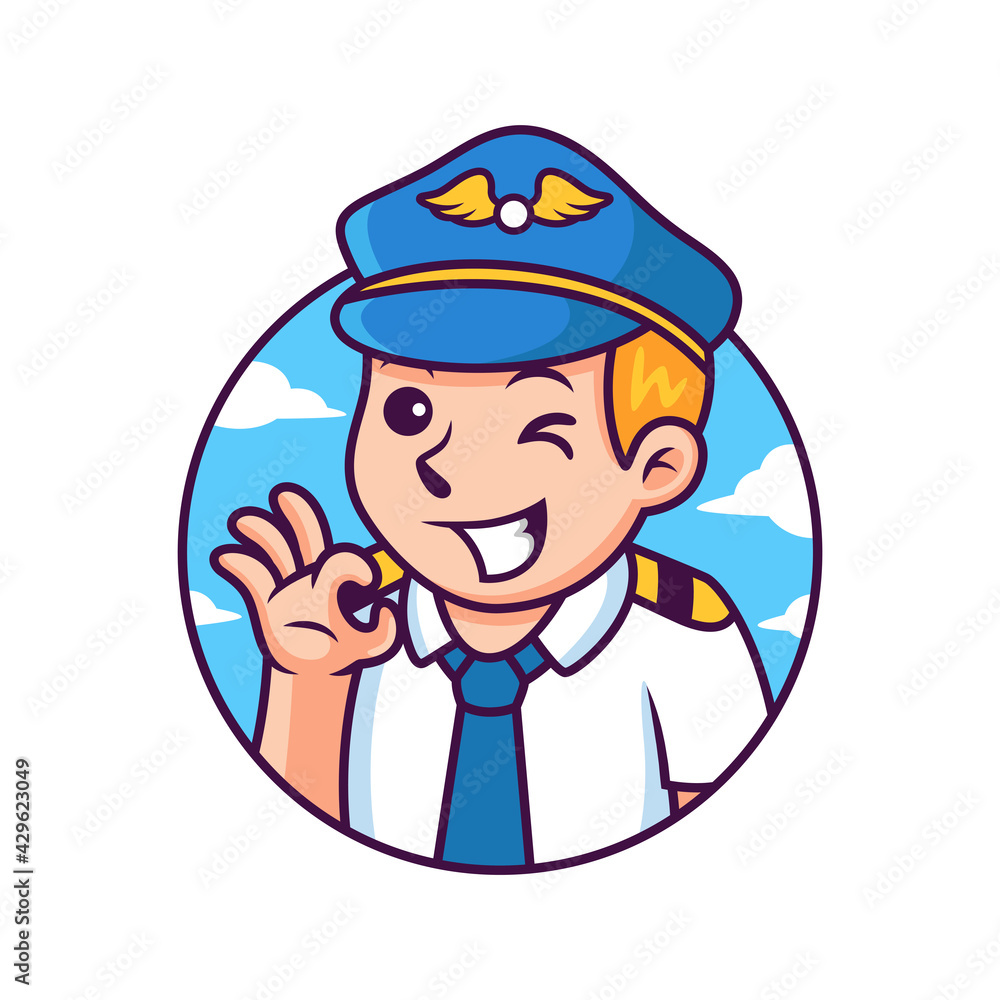 Pilot Cartoon with Cute Pose. Vector Icon Illustration, Isolated on Premium Vector Pilot Cartoon with Cute Pose. Vector Icon Illustration, Isolated on Premium Vector