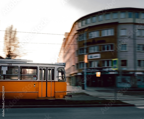 Old tram in the sunset