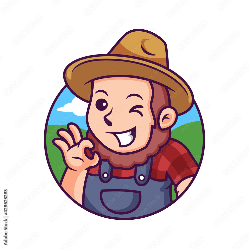 Farmer Cartoon with Cute Pose. Vector Icon Illustration, Isolated on Premium Vector Farmer Cartoon with Cute Pose. Vector Icon Illustration, Isolated on Premium Vector