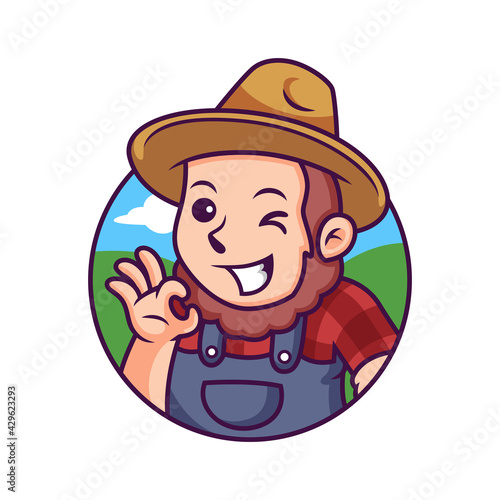 Wallpaper Mural Farmer Cartoon with Cute Pose. Vector Icon Illustration, Isolated on Premium Vector Torontodigital.ca