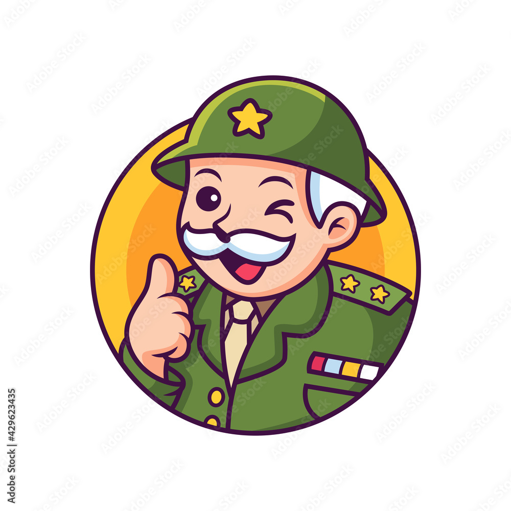 Army Cartoon with Funny Expression. Vector Icon Illustration, Isolated on Premium Vector