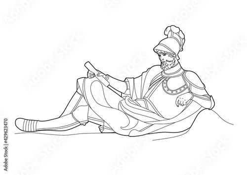 Drawing of a reclining warrior