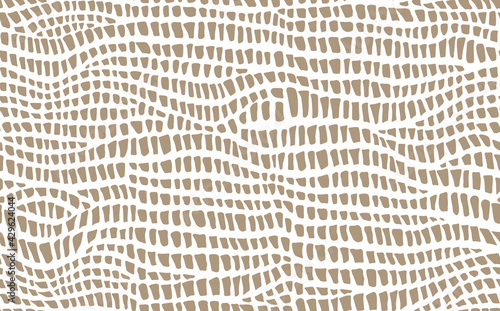 Abstract modern crocodile leather seamless pattern. Animals trendy background. Brown and white decorative vector illustration for print, fabric, textile. Modern ornament of stylized alligator skin