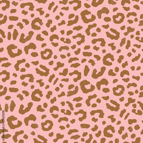 Animal Print Repeat Pattern. Organic Leopard Print With Brown Spots On Pink Background. 