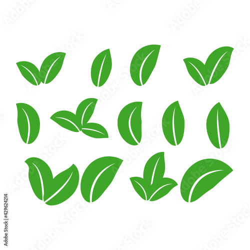 green leaf icons set on white background