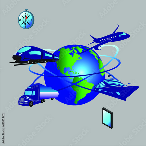Set of flat vector web banners on the theme of Logistics, Warehouse, Freight, Cargo Transportation. Storage of goods, Insurance. Auto shipping. Air freight. Sea freight. Modern flat design.