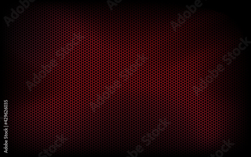 Dark modern technology background with red hexagon mesh. Abstract metal geometric texture. Simple vector illustration