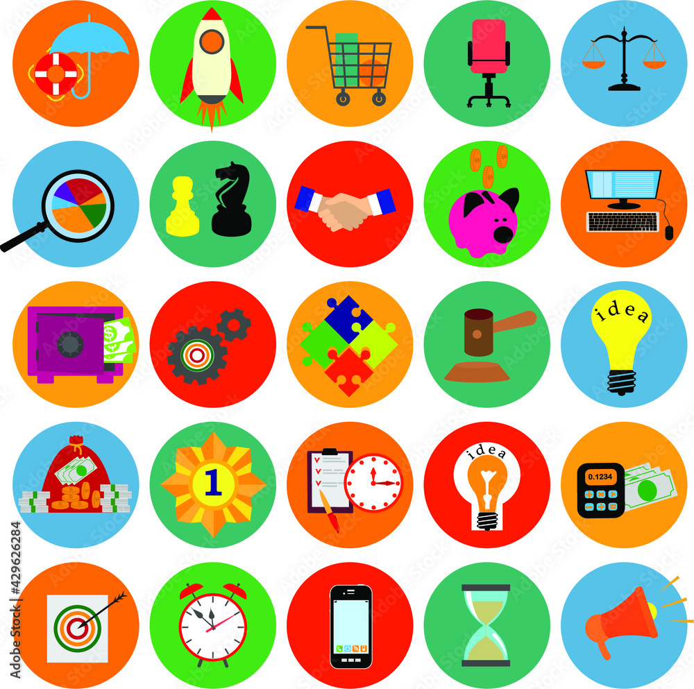 Planning and strategy, finance, investment, teamwork, time management, development, technology, business, creativity graphic design icons set . Planning and strategy, finance, investment, teamwork, time management, development, technology, business, creativity graphic design icons set .