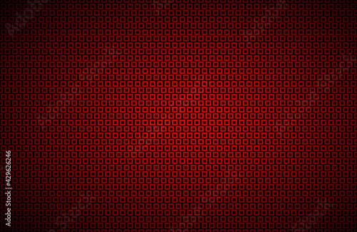 Black widescreen background with red squares mesh. Modern metal geometric design. Technology texture. Simple vector illustration