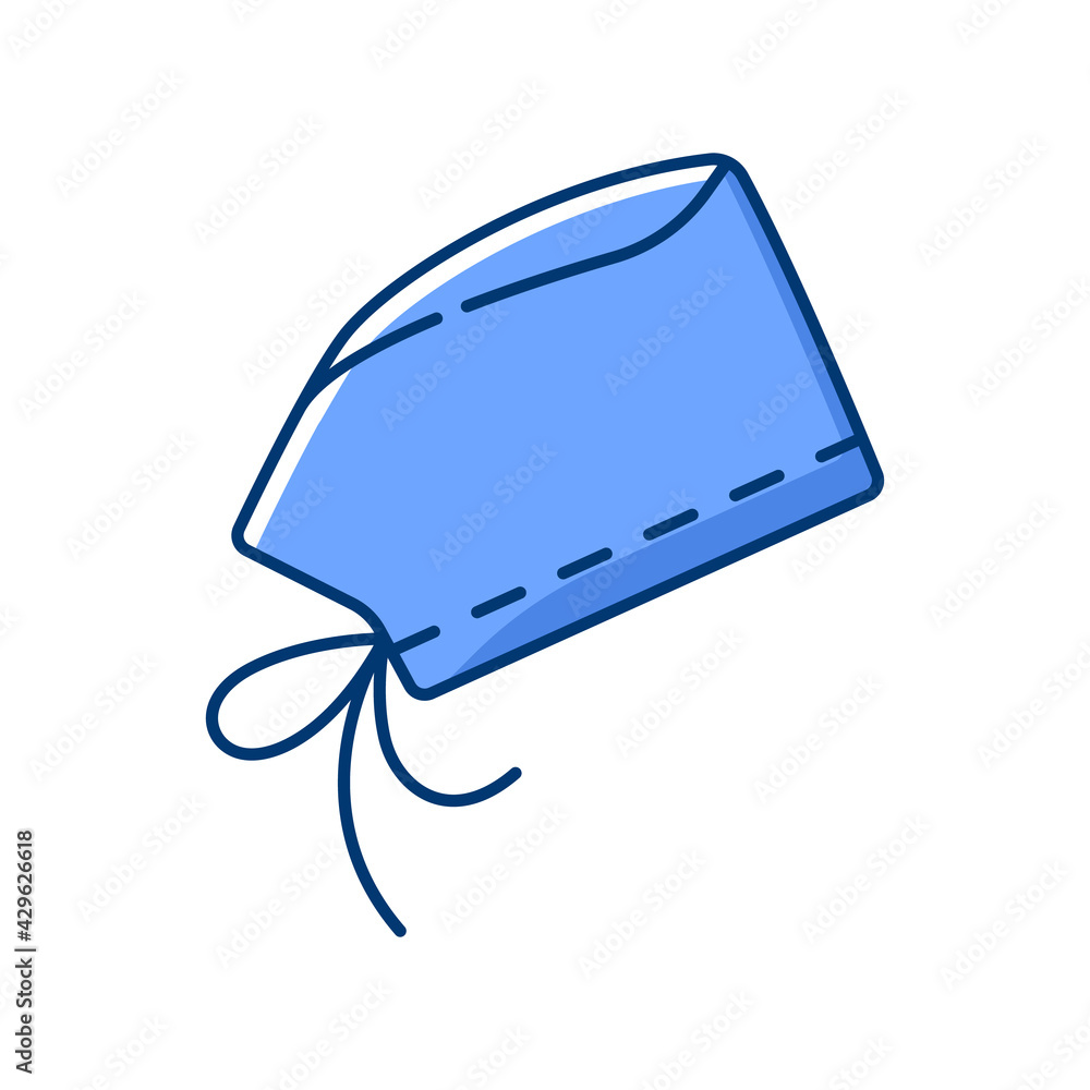 Surgical cap RGB color icon. Protective wear from virus infection. Surgeon suit for operating. Clinical sterile wear. Doctor uniform. Quarantine safety. Disposable PPE. Isolated vector illustration Surgical cap RGB color icon. Protective wear from virus infection. Surgeon suit for operating. Clinical sterile wear. Doctor uniform. Quarantine safety. Disposable PPE. Isolated vector illustration