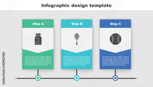 Set Sports nutrition, Tennis racket and ball. Business infographic template. Vector