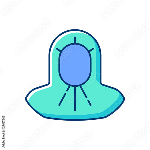 Medical hood RGB color icon. Protective headwear, prevention from infection. Work suit for hazard area. Doctor uniform. Quarantine safety. Disposable PPE. Isolated vector illustration
