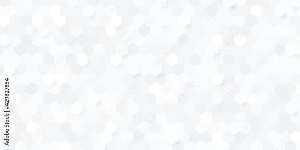 White and grey hexagon pattern background. Geometric shape abstract banner design. Silver color modern and minimal style. You can use for cover template, poster, flyer, print ad. Vector illustration White and grey hexagon pattern background. Geometric shape abstract banner design. Silver color modern and minimal style. You can use for cover template, poster, flyer, print ad. Vector illustration