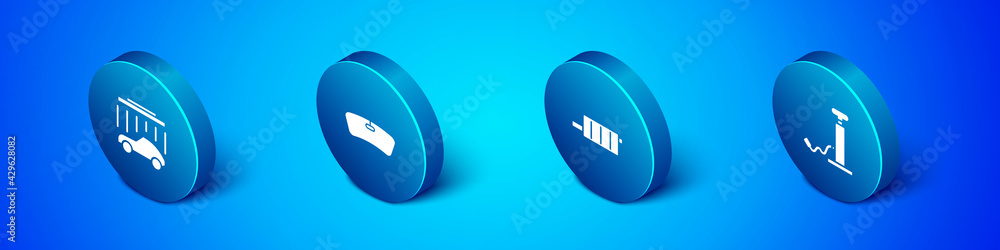 Set Isometric Car wash, muffler, air pump and Windshield icon. Vector Set Isometric Car wash, muffler, air pump and Windshield icon. Vector