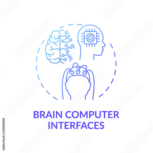 Brain computer interfaces concept icon. Rehab engineering application idea thin line illustration. Non-invasive techniques. Measuring brain activities. Vector isolated outline RGB color drawing