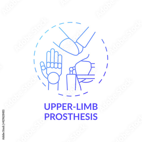 Upper-limb prosthesis concept icon. Prostheses type idea thin line illustration. Person functional ability improvement. Replacing missing anatomical segments. Vector isolated outline RGB color drawing