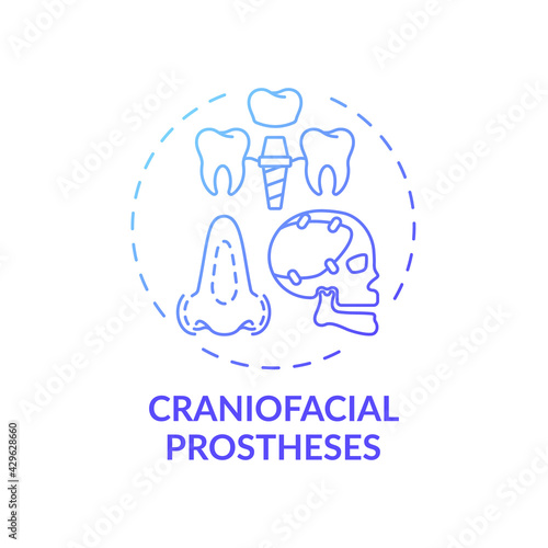 Craniofacial prostheses concept icon. Prostheses type idea thin line illustration. Covering facial disfigurements. Reconstructive surgery techniques. Vector isolated outline RGB color drawing