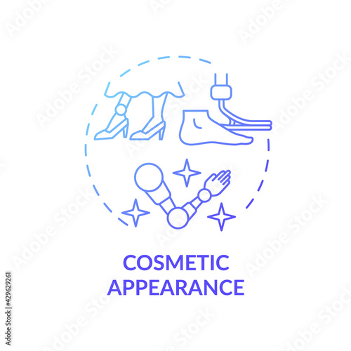 Cosmetic appearance concept icon. Lower-limb prostheses idea thin line illustration. Artificial limbs. Cosmetic cover. Lost function restoration. Vector isolated outline RGB color drawing